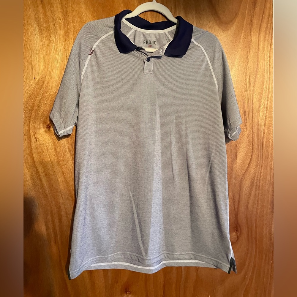 Rhone Navy White Striped Mens Polo